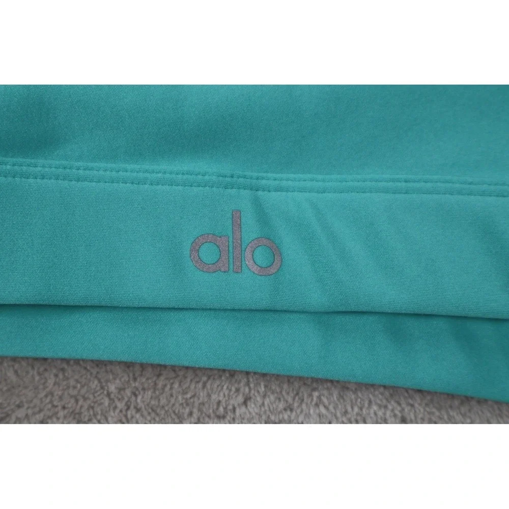ALO Bra Womens S Green Sports Bra Racerback Yoga Nylon Blend Logo Fitted